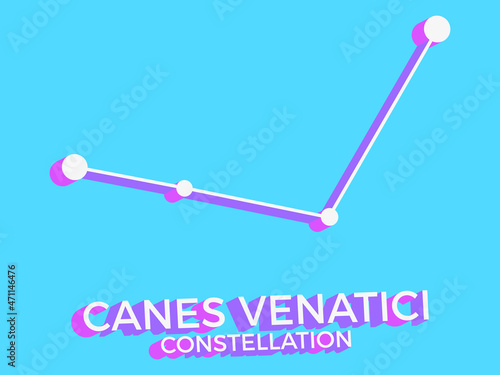 Canes Venatici constellation 3d symbol. Constellation icon in isometric style on blue background. Cluster of stars and galaxies. Vector illustration © andyvi