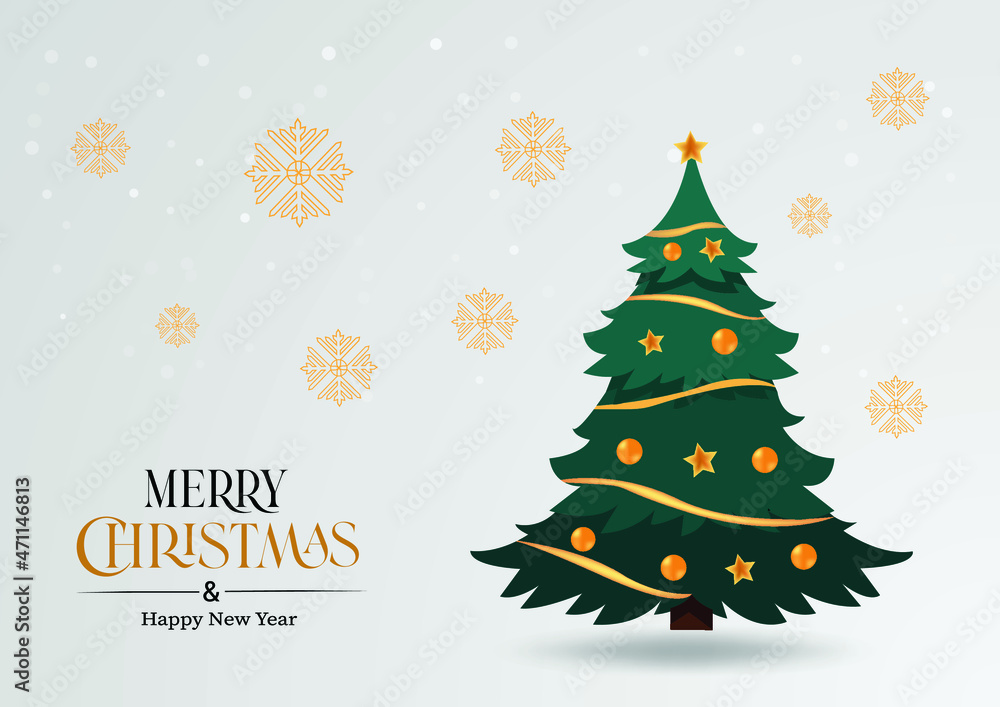 Merry christmas and happy new year logo with realistic christmas tree background Free Vector Merry christmas and happy new year logo with realistic christmas tree background Free Vector