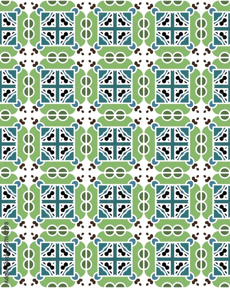 A vertical seamless pattern background with green and blue shapes A vertical seamless pattern background with green and blue shapes