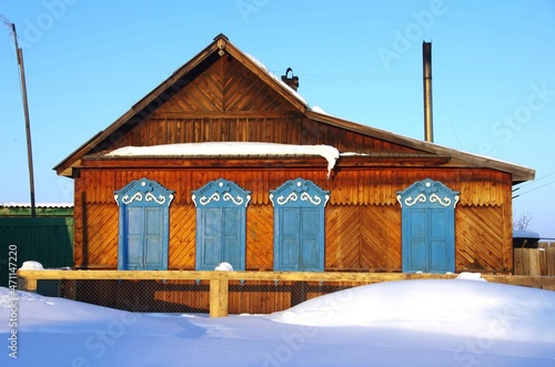 Photography Traditional house in winter in Siberia, Russia