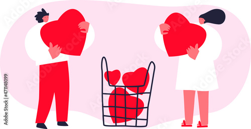 Creative concept of Happy Valentines Day cards set. Design with hearts and people . Templates for celebration, ads, branding, banner, cover, label, poster, sales