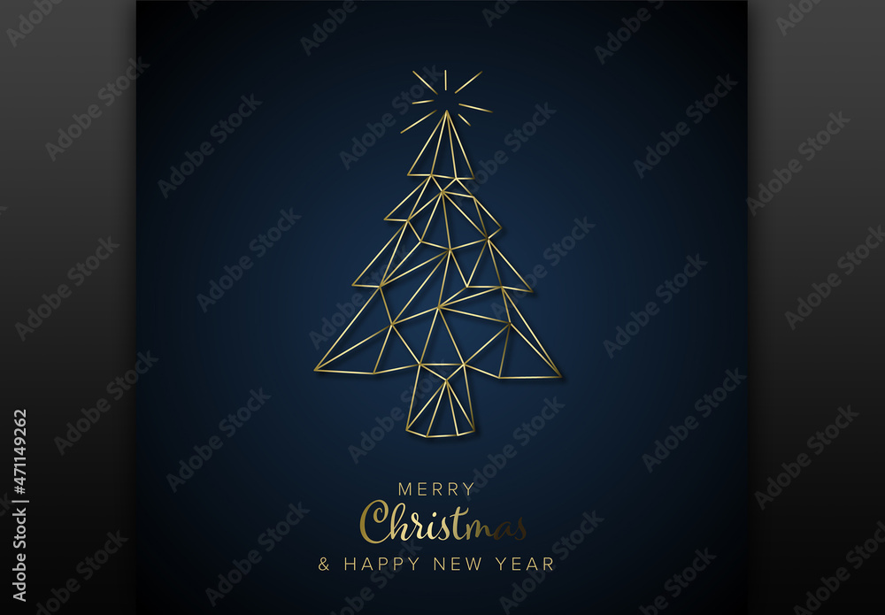 Minimalist Modern Christmas Card with Tree Made from Golden Wires Stock ...