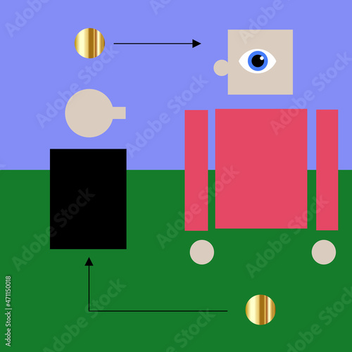 money transfer between two persons concept, coins going back and forth