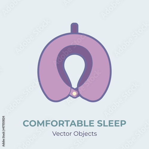 Travel neck pillow vector isolated. Comfortable sleep illustration item vector, good sleep. Good night cartoon plane pillow concept against sleep disorder. Self helping illustration orthopedic pillow