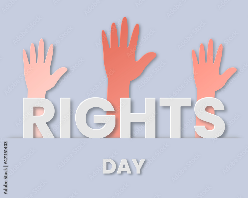 International Human Rights Day in paper cut style. Vector Illustration with hands and text on light background. International Human Rights Day in paper cut style. Vector Illustration with hands and text on light background.