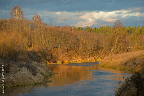 the Russian landscape - the river and the wood in the fall
