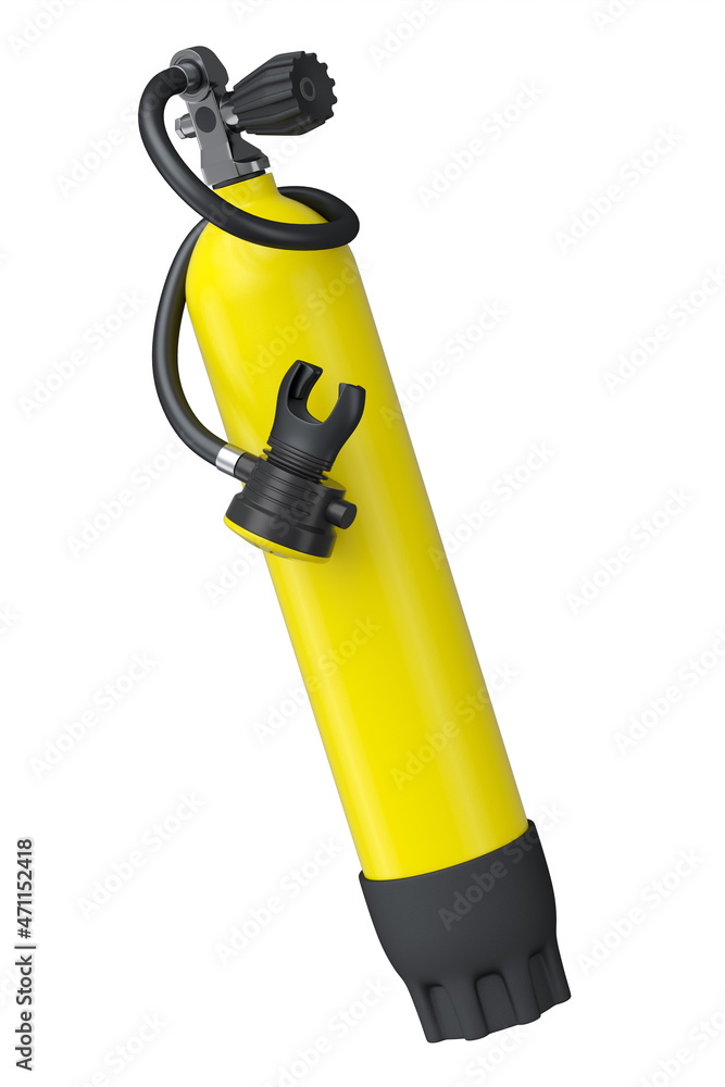Yellow diving tank full oxygen for snorkeling isolated on a white background Yellow diving tank full oxygen for snorkeling isolated on a white background