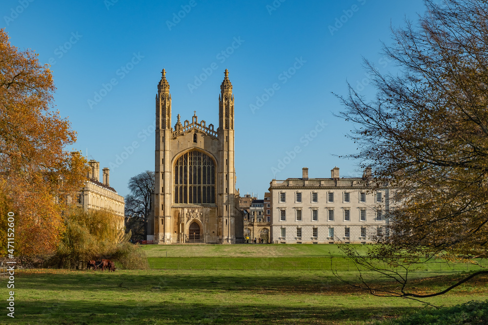 A view across the lawn towards the old and historic building in the city of Cambridge