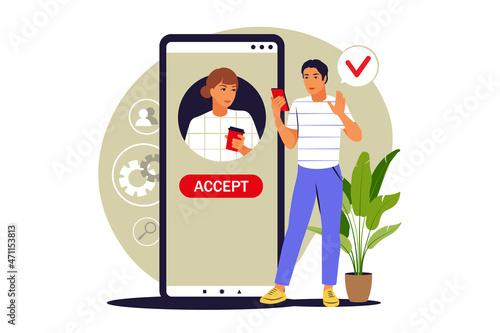 Accept request concept. Accepting friend request. Vector illustration. Flat
