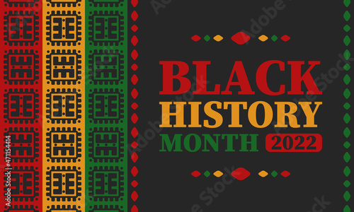 Black History Month in February. African American Culture and History. Celebrated annual in United States and Canada. In October in Great Britain. Vector poster, tradition ornament illustration