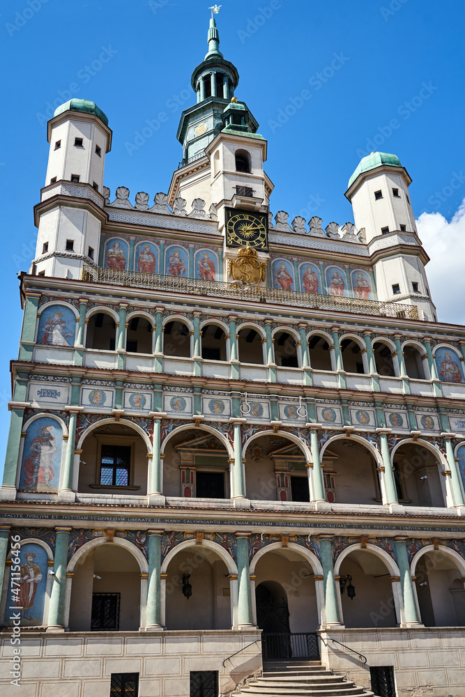 Fototapeta premium The facade with arcades of the historic Renaissance town hall