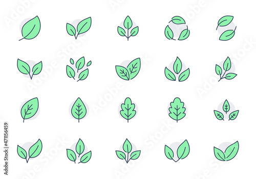 Leaf line icons. Vector illustration include icon - botany, herbal, ecology, bio, organic, vegetarian, eco, fresh, nature outline pictogram for flora. Green Color, Editable Stroke