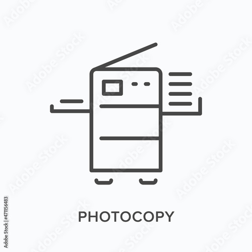 Photocopy flat line icon. Vector outline illustration of copier machine. Black thin linear pictogram for office copy device