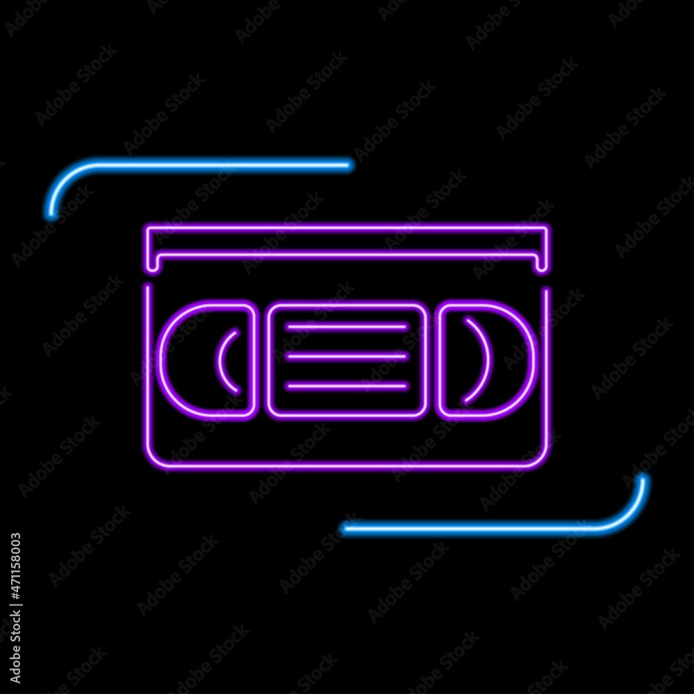 vhs cassette neon sign, modern glowing banner design, colorful modern design trends. Vector illustration. vhs cassette neon sign, modern glowing banner design, colorful modern design trends. Vector illustration.
