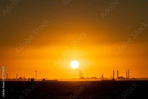 Sunrise in autumn at Sanbanze, Urayasu, Japan