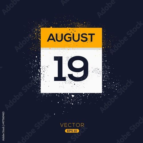 Creative calendar page with single day (19 August), Vector illustration.