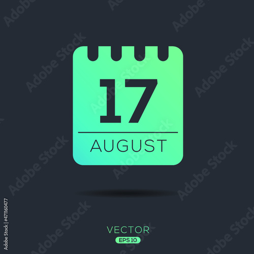 Creative calendar page with single day  17 August   Vector illustration.