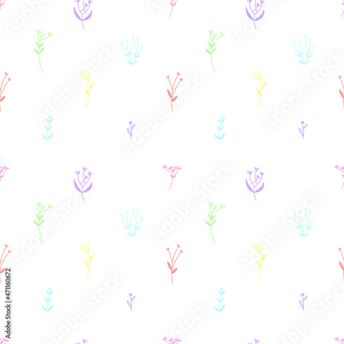 A simple seamless pattern with bright plants in the style of a hand drow. Vector illustration for the background of the site.