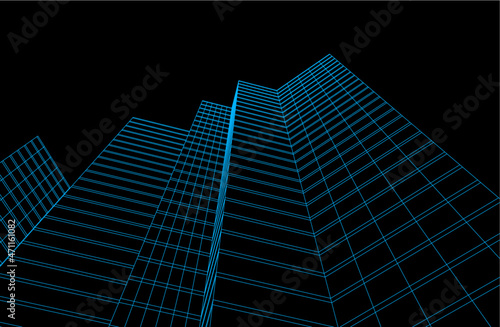 abstract architectural drawing 3d vector illustration