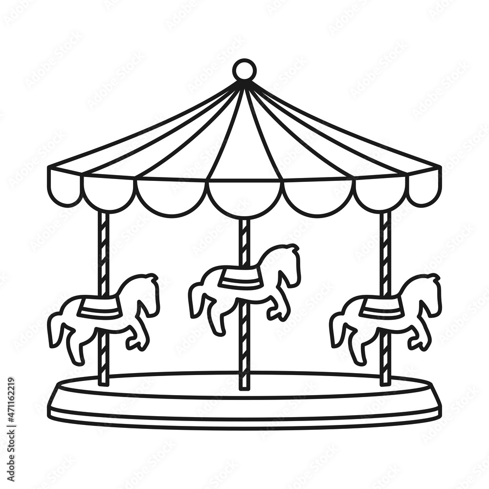 Carousel or merry-go-round with carousel horses for amusement ride in outline vector icon Carousel or merry-go-round with carousel horses for amusement ride in outline vector icon
