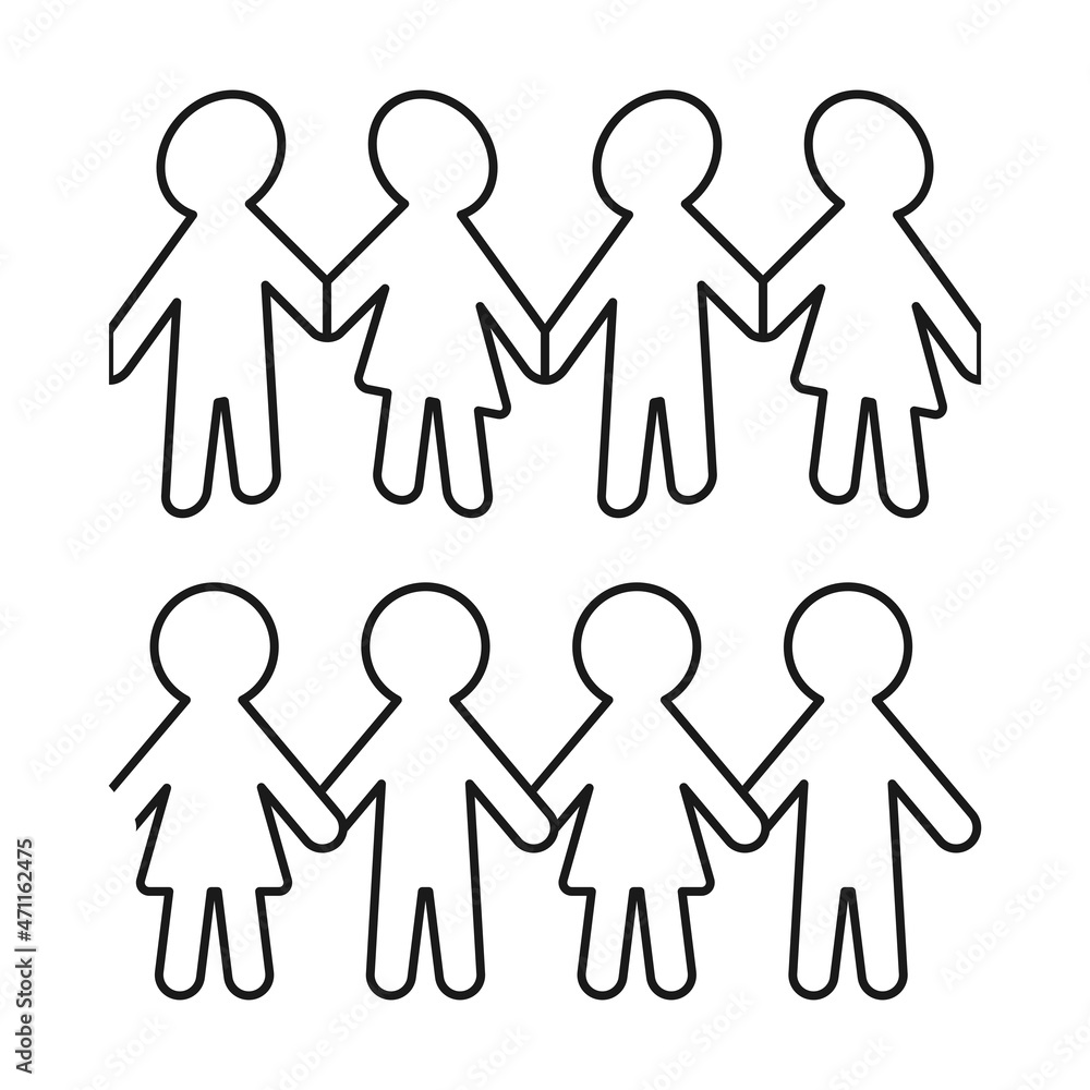 Chain of paper people or doll chain in repeating pattern as vector set Chain of paper people or doll chain in repeating pattern as vector set