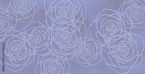 Tło z linearnym motywem kwiatów róży w odcieniu lawendowym. Grafika cyfrowa przeznaczona do druku na tkaninie, tapecie, płytkach ceramicznych, ozdobnym papierze.