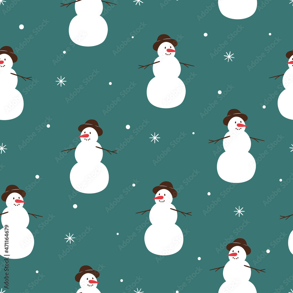 Merry Christmas pattern with cute snowman. Vector seamless winter background Merry Christmas pattern with cute snowman. Vector seamless winter background