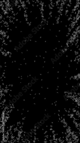 Falling numbers, big data concept. Binary white chaotic flying digits. Bewitching futuristic banner on black background. Digital vector illustration with falling numbers.