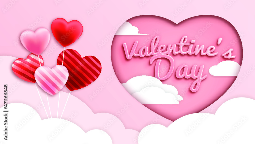 Lovely happy valentine's day background with hearts premium Vector