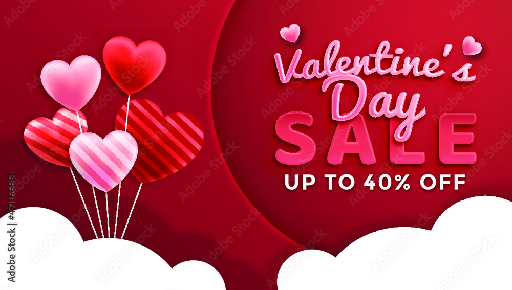 Valentines day sale with many sweet hearts and gift box on red Premium Vectors
