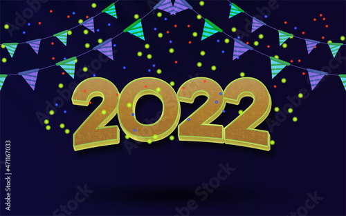 Editable text effect gold 2022 with flag