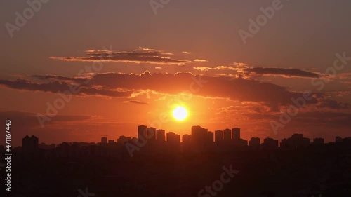Beautiful timelapse sunset with moving clouds over city, Turkey