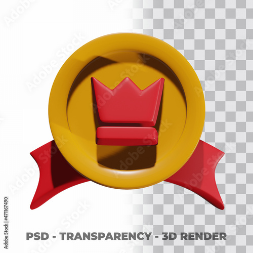 3D Gold medal and ribbon with transparency background