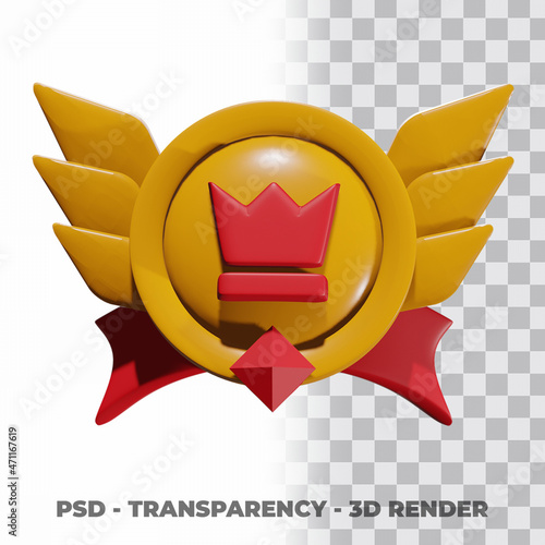 3D Gold medal and ribbon with transparency background