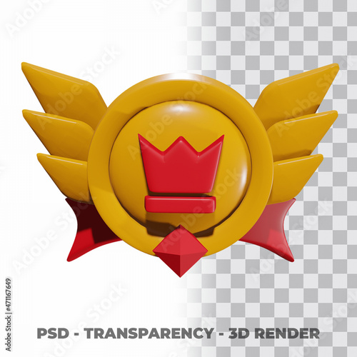 3D Gold medal and ribbon with transparency background