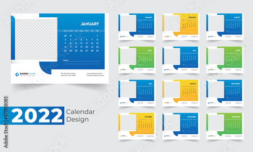 2022 Calendar Design Template , Desk Calendar 2022 Design