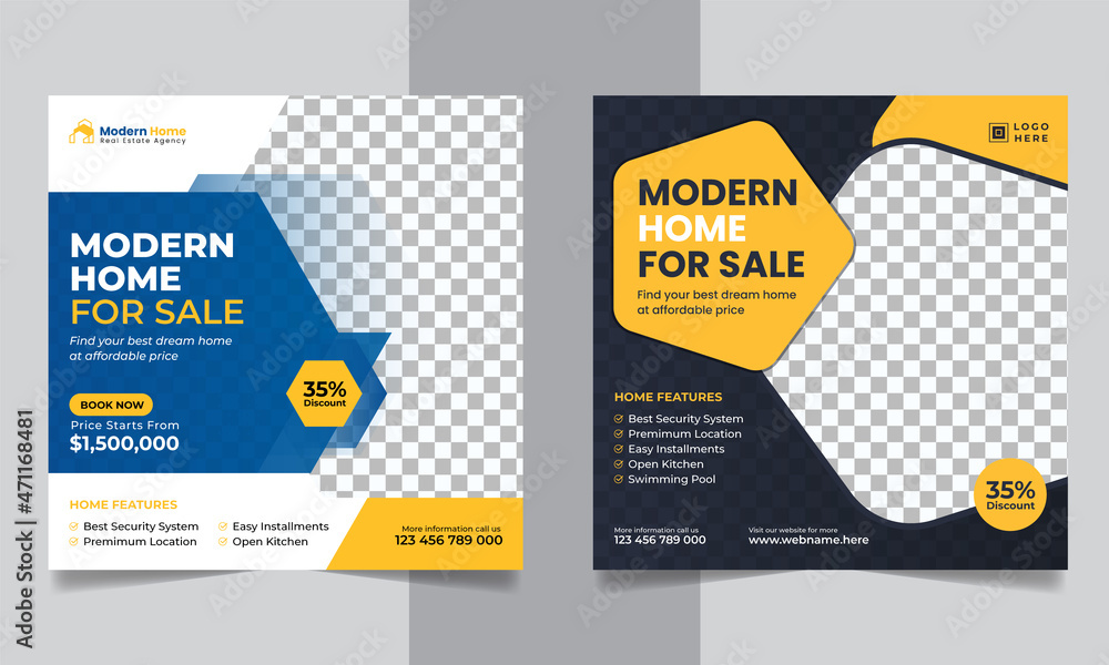 Real Estate Property Sale Social Media Post Set, Modern Real Estate House Instagram Web Banner, Square Flyer, Unique Design Template Real Estate Property Sale Social Media Post Set, Modern Real Estate House Instagram Web Banner, Square Flyer, Unique Design Template