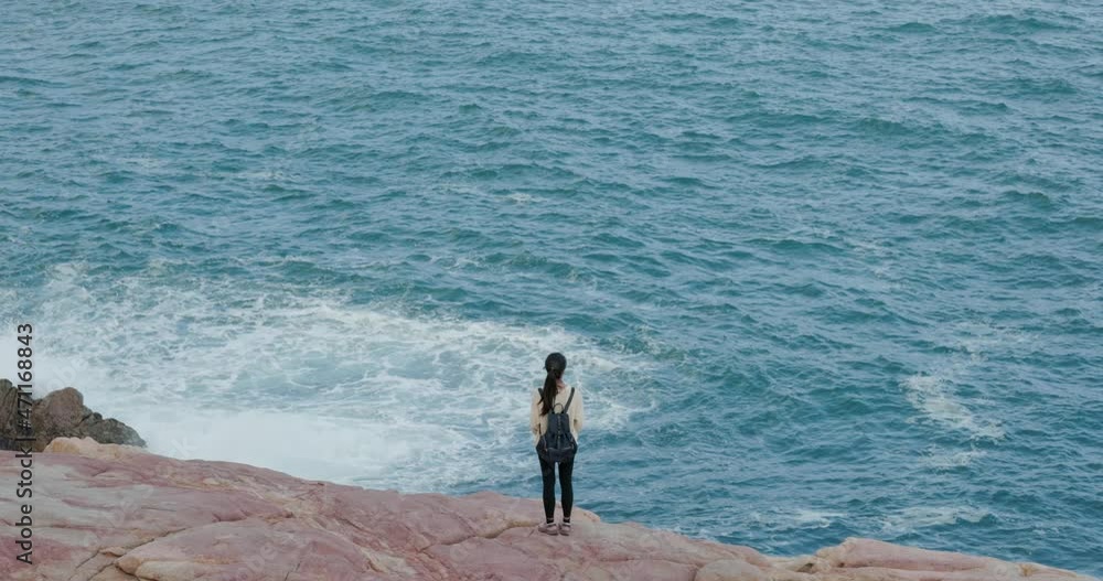 Woman enjoy look at the sea view Woman enjoy look at the sea view