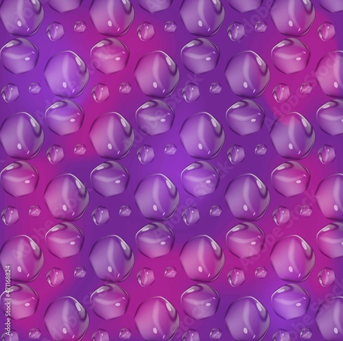 Rain drops. Drops of water on a violet gradient background. Seamless pattern.