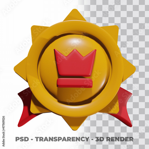 3D Gold medal and ribbon with transparency background