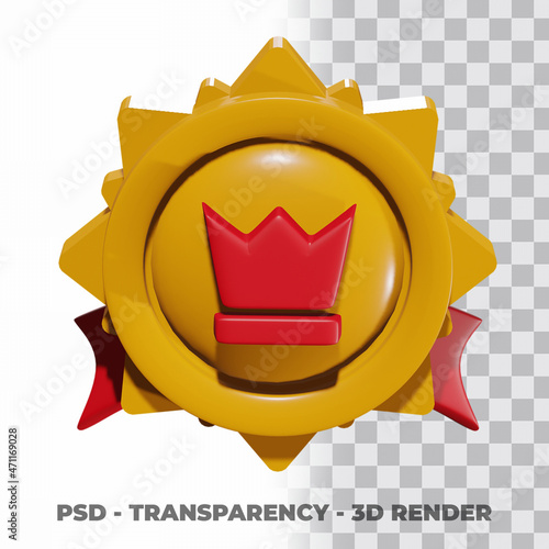 3D Gold medal and ribbon with transparency background