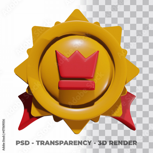 3D Gold medal and ribbon with transparency background