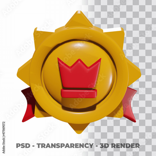 3D Gold medal and ribbon with transparency background
