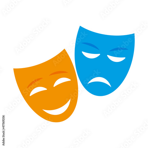 Comedy and tragedy masks on white background