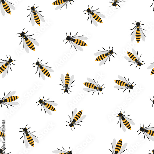 Seamless pattern with wasps on white background