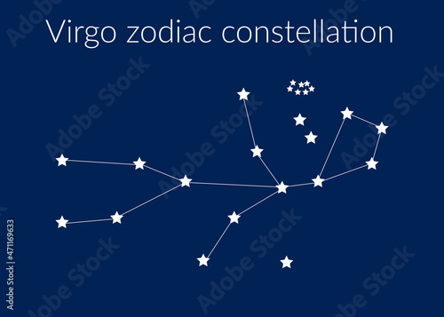 Virgo zodiac constellation sign with stars on blue background of cosmic sky