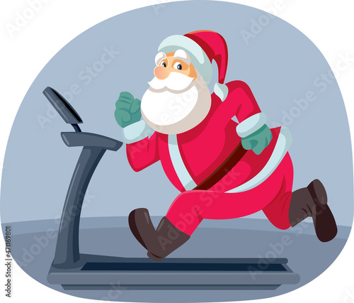 Santa Claus Running on a Treadmill Vector Cartoon Illustration