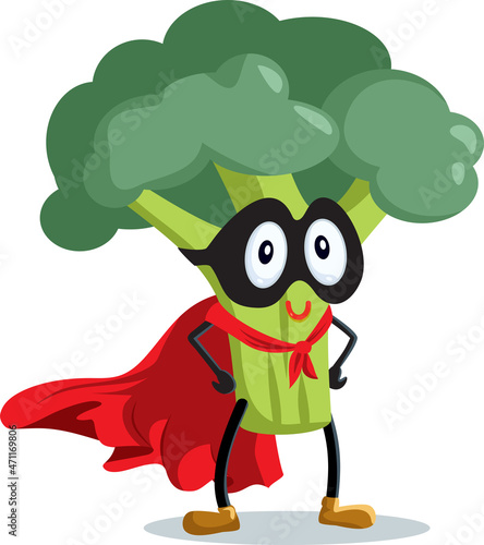 Strong Superhero Broccoli Vector Cartoon Character
