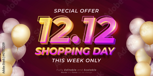 12.12 Shopping day special offer banner with Typography Editable Text Effect