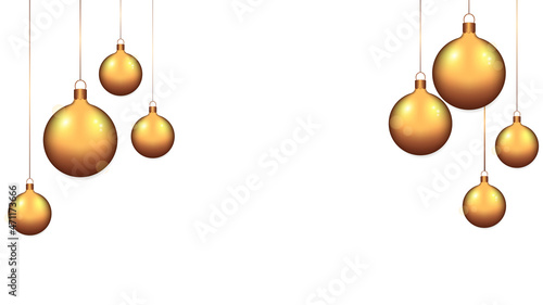 Christmas ball Gold hanging on the ribbon Isolated on White Background. Golden decoration ornament. Premium luxury Xmas background. Happy New Year and Merry Christmas. Vector Illustration